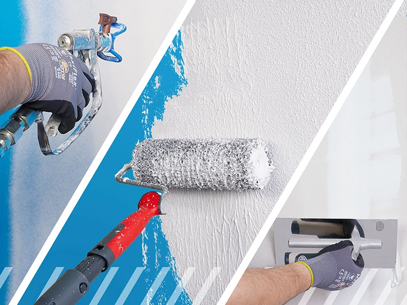 drei verschiedene Möglichkeiten zum Aufbringen von ArdexA929 Baustoff auf der Wand