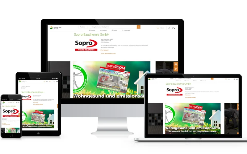 verschiedene Geräte angezeigt mit einer Website von Sopro