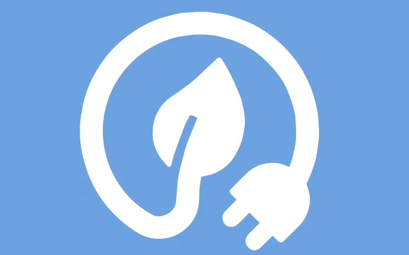 Energiesparsymbol in weiß auf blauem Grund