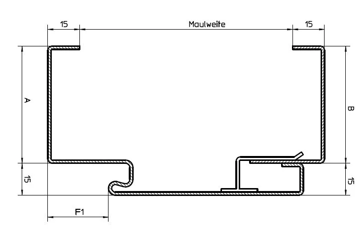 Zeichnung einer Stahlfutterzarge VarioFix mit Maulweitenverstellung