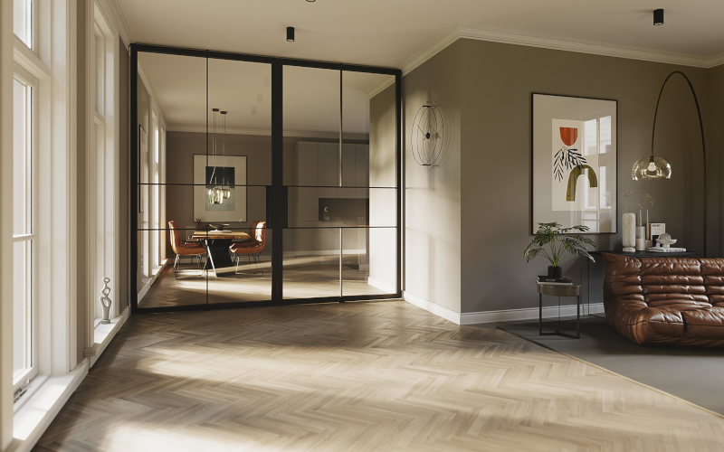 Modernes Wohnzimmer mit Pivottüren von Hörmann