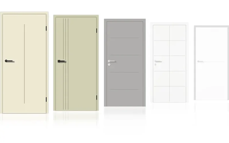 Abbildung von verschiedenen Wohnungstüren in beige, gelb-grau, grau und weiß