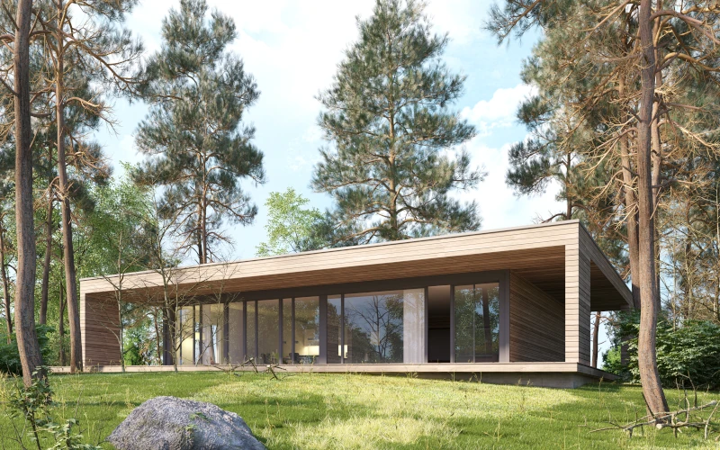 modernes großes Holz-Bungalow mitten im Grünen