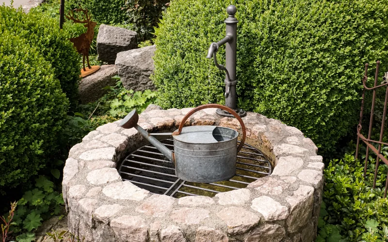 Brunnen im Garten zum abnehmen von Wasser