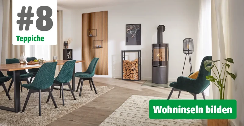 Akustikpaneele verbaut in einem Esszimmer neben einem Kamin