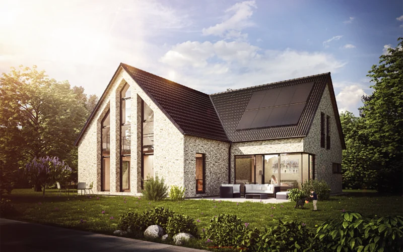 modernes Haus mit Dach mit Dachpfannen von Braas in schwarz