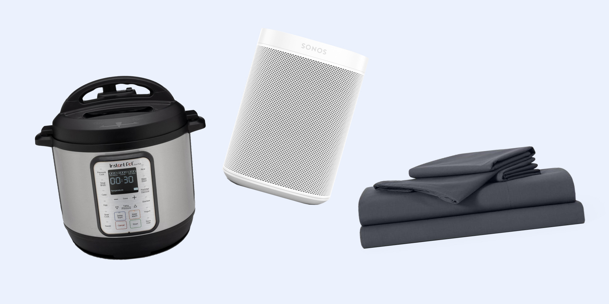 Instant Pot Duo Plus Pressure Cooker | Luxe Sateen 4-Piece Core Sheet Set | One SL: The Essential Home Speaker