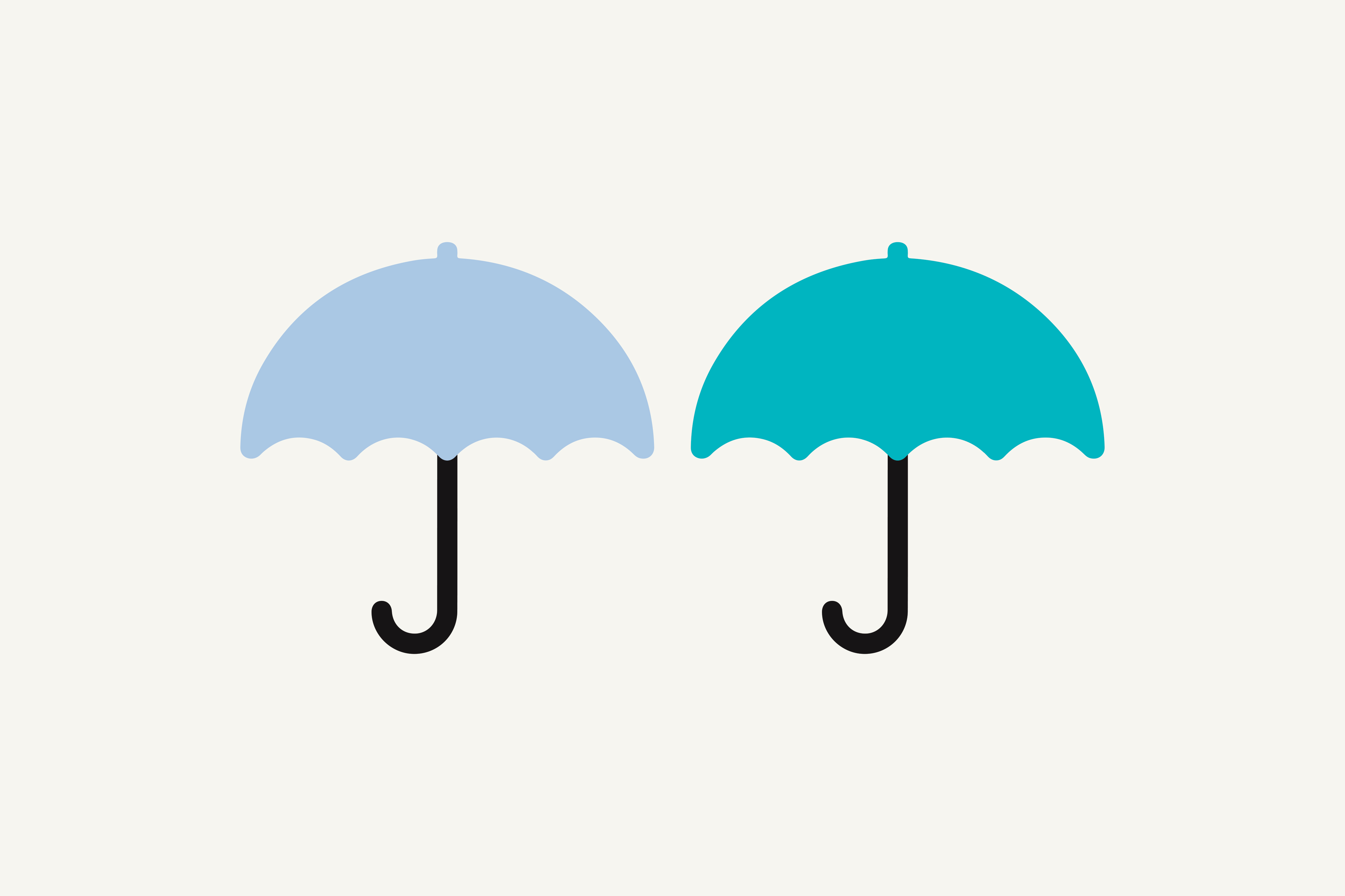 Graphic of two umbrellas where one is blue and the other green
