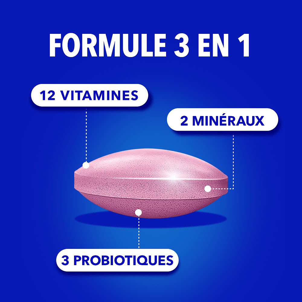 Formula 3 en 1: 12 vitamines, 2 minéraux, 3 probiotiques