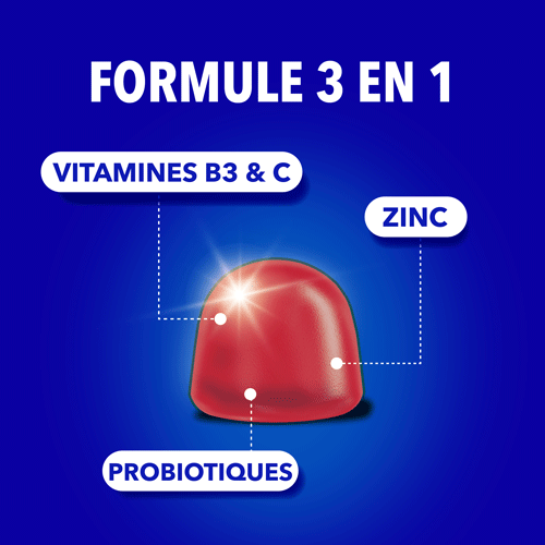 Formula 3 en 1: vitamines B3 & C, Zinc, probiotiques