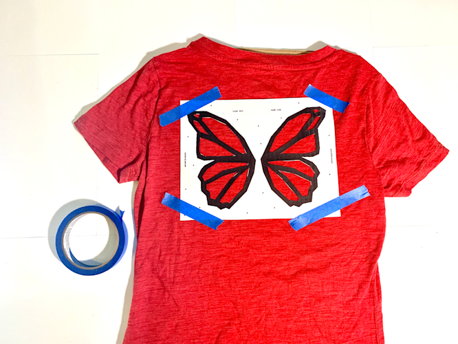Fairy Wings Template Taped to Shirt