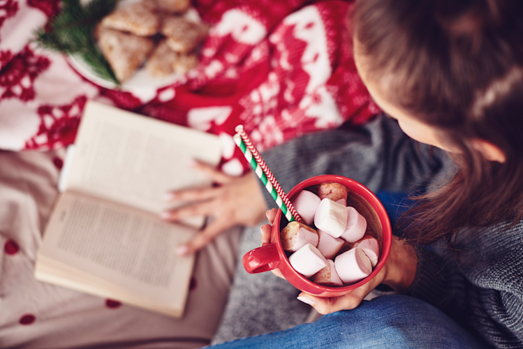 Relaxing with Book and Hot Choc