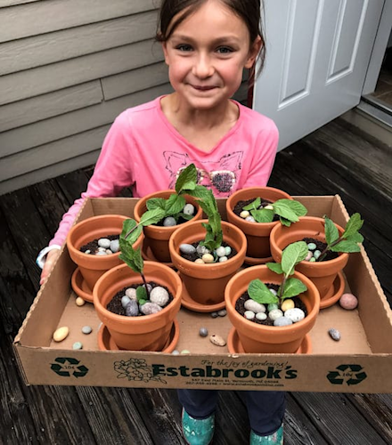 child-holding-tray-of-oreo-brownie-fowerpot-cakes