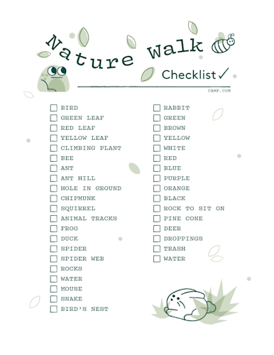 Nature Walk Checklist