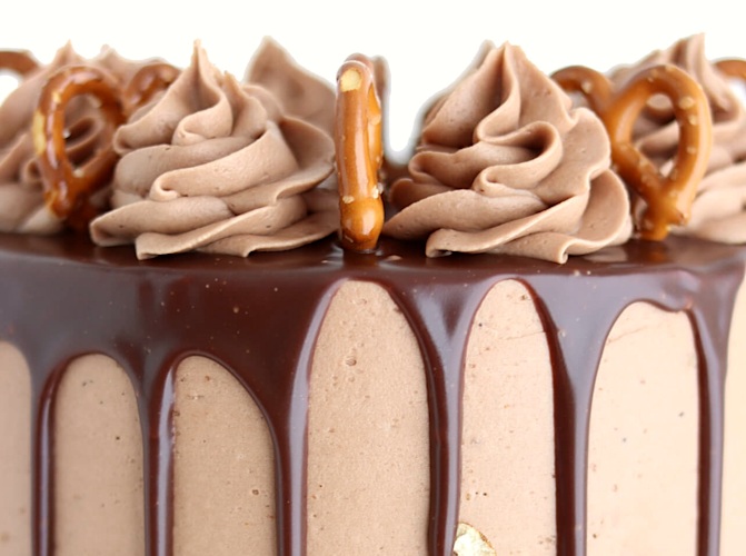 Salty Sweet Nutella Pretzel Cake