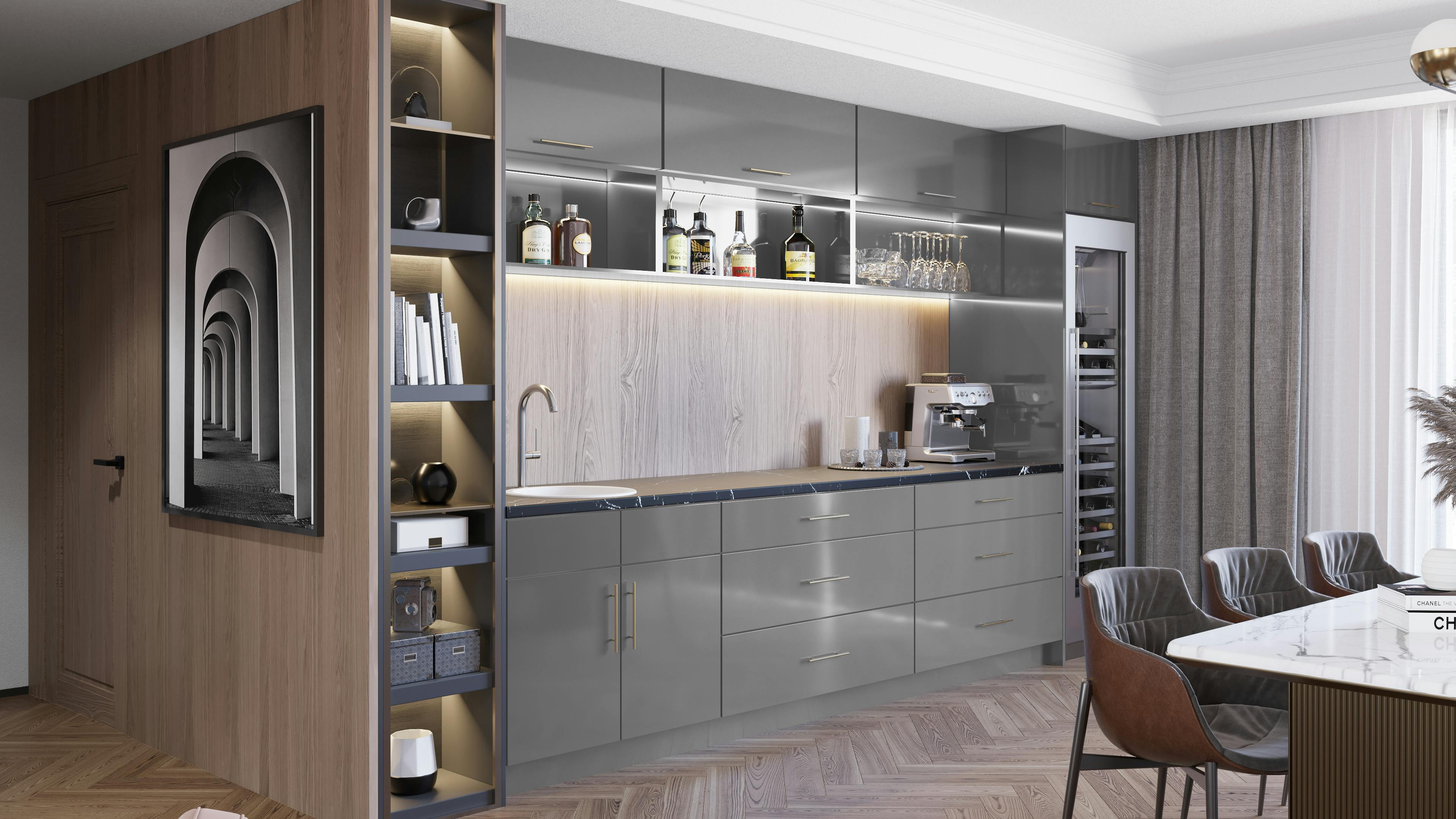 Fabuwood's illume grigio gloss bar