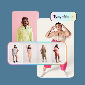 Koláž různých osob a typů těla s položkou rozbalovací nabídky se šipkou.