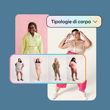 Un collage di diverse persone e tipologie di corpo e un menu a discesa con una freccia.