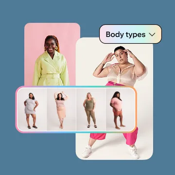 A collage of a variety of different people and body types with a menu drop-down item with an arrow.