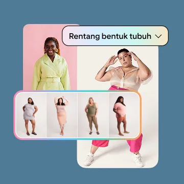 Kolase bermacam-macam orang dan bentuk tubuh dengan item menu tarik turun yang dilengkapi panah.