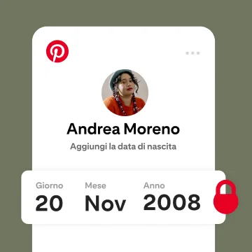 Schermata che mostra un'utente di Pinterest, "Rae", che compie gli anni, con accanto l'emoji di un lucchetto.