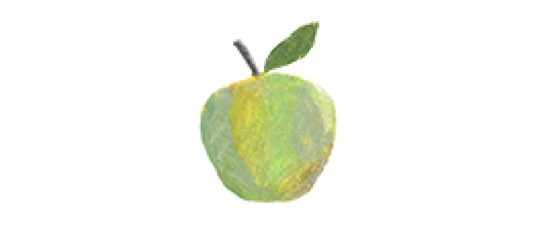 A Monarch by SimplePractice illustration of a green apple.