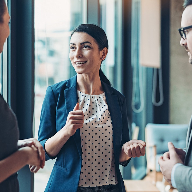 Colleagues talking in a meeting.