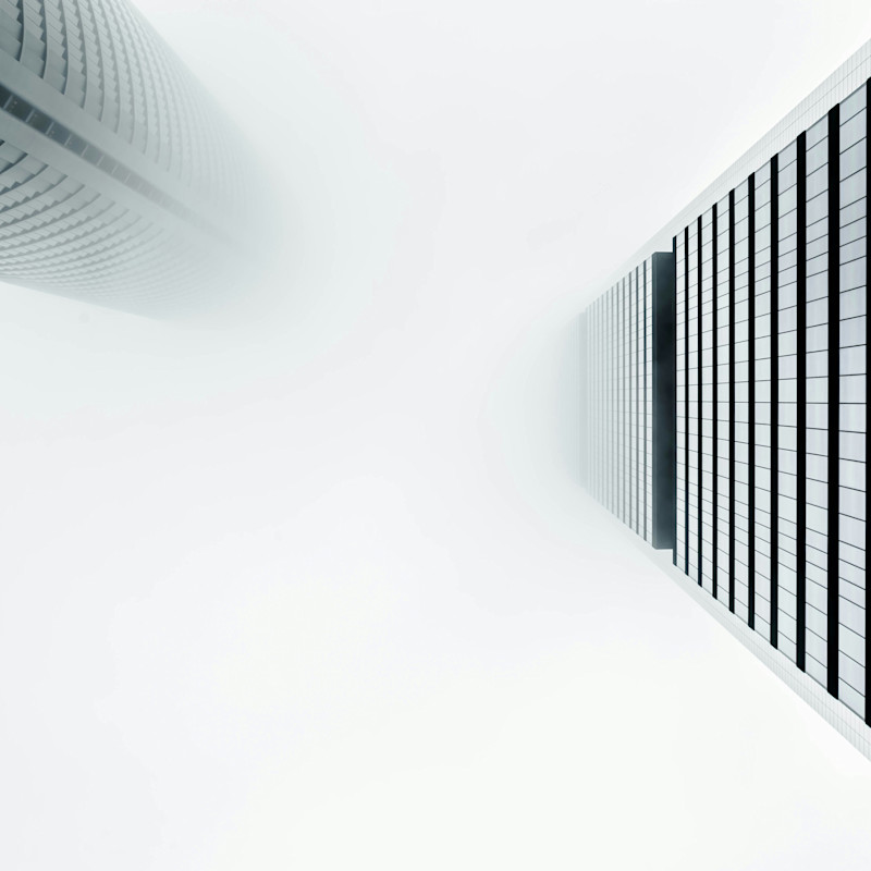 Futuristic cityscape in black and white