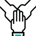 Icon of hands shaking as a team.