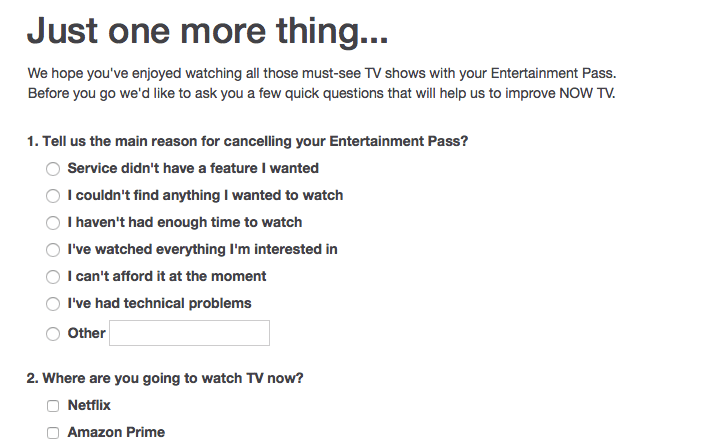 Bad UX - Step 3 - Leaving customer data capture form — Source: NowTV account pages