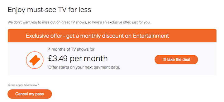 Bad UX - Step 4 - A sweet offer or just bad UX? — Source: NowTV account pages