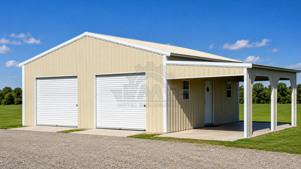 30x25x10 Vertical Roof Garage with Side Lean-To