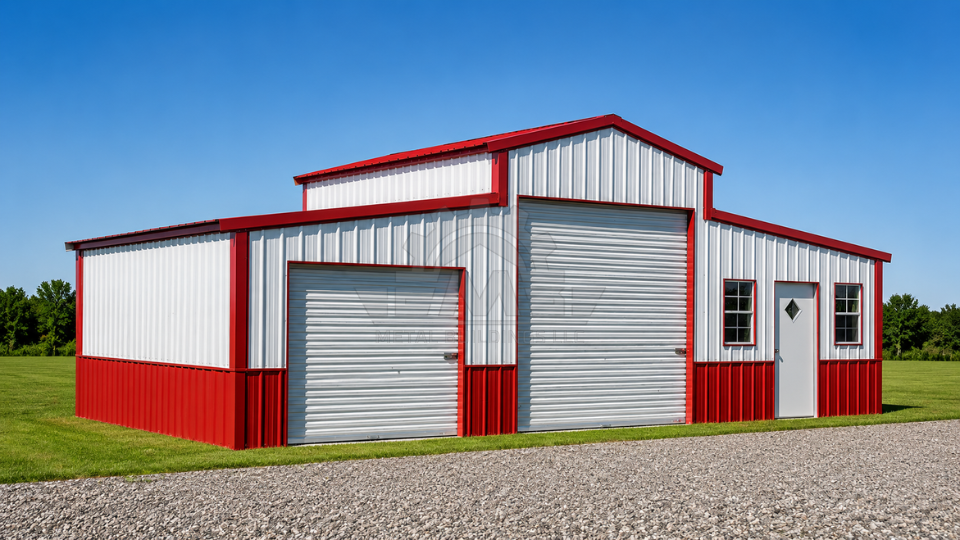 36x20x12 A-Frame Colonial Steel Barn with Dual Lean-tos