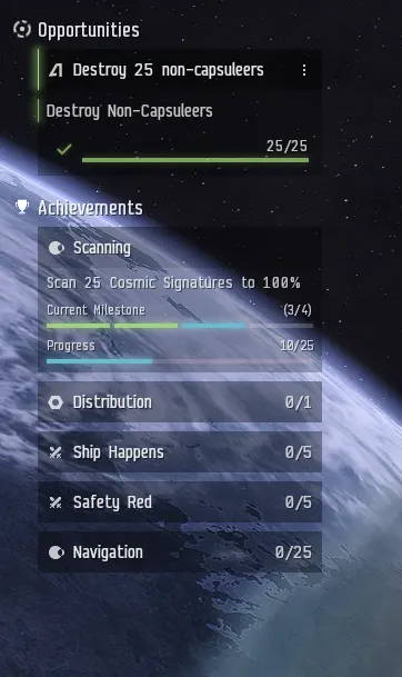Achievements info panel