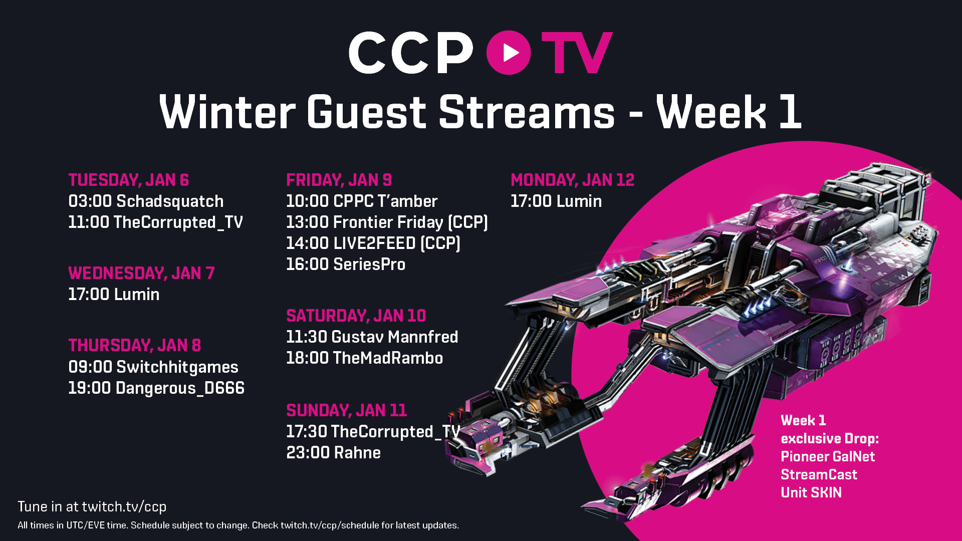 Winter Guest Streams Week 1 Schedule
