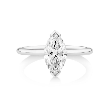 Bague de fiançailles solitaire avec diamant taille marquise en or blanc