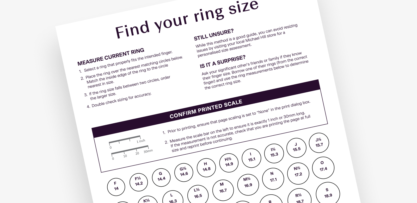 Printable Ring Size Guide | Michael Hill