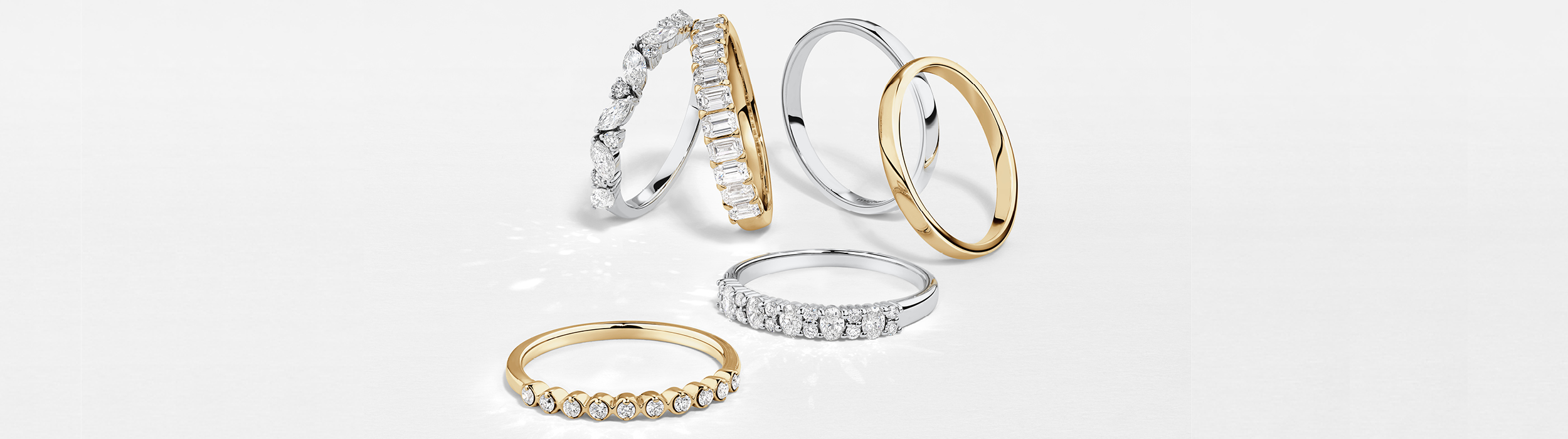Flatlay of wedding bands