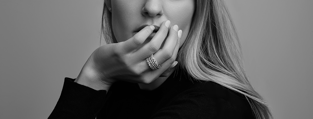 three diamond bands on womens finger