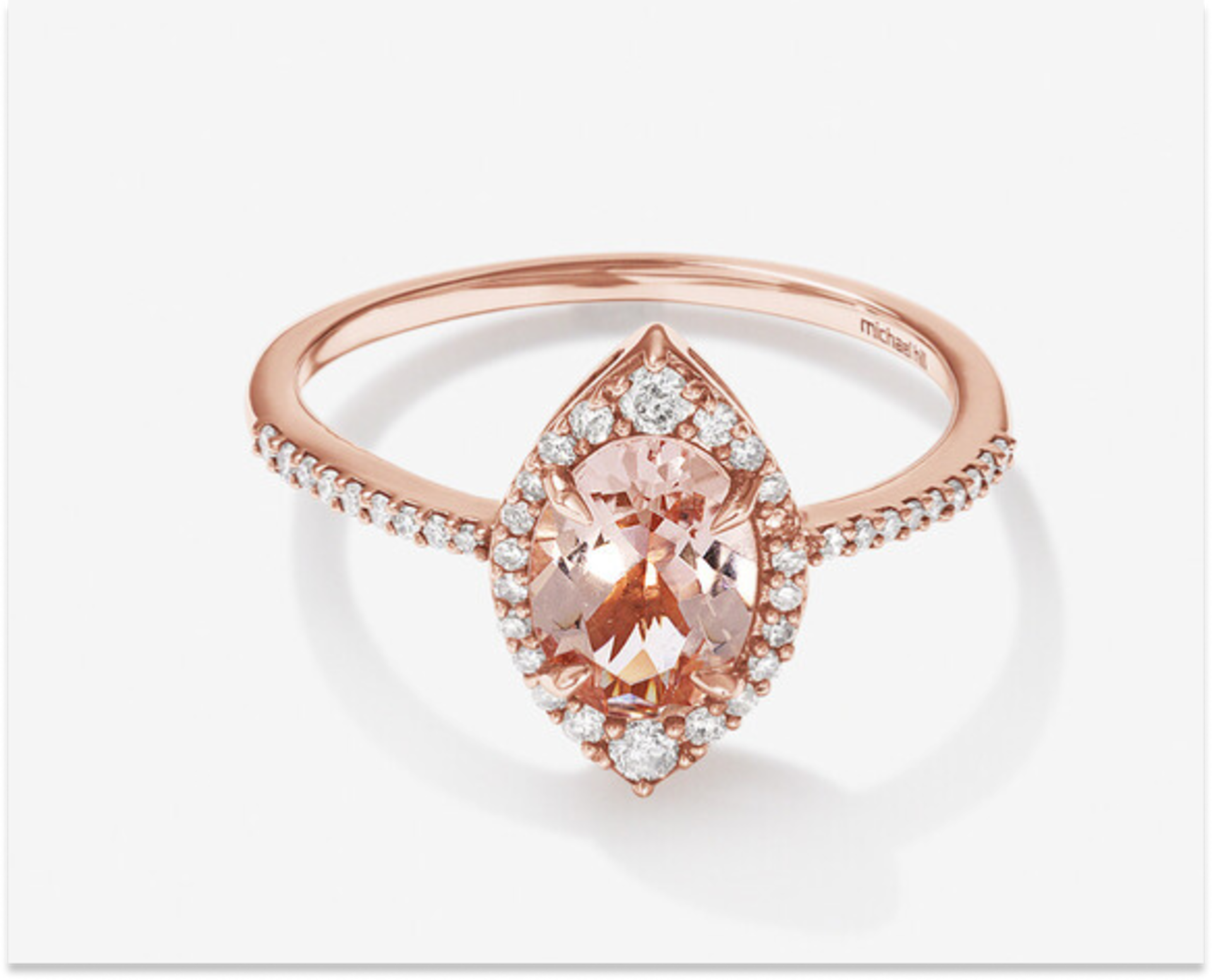 Bague de fiançailles en morganite avec halo de diamants en or rose