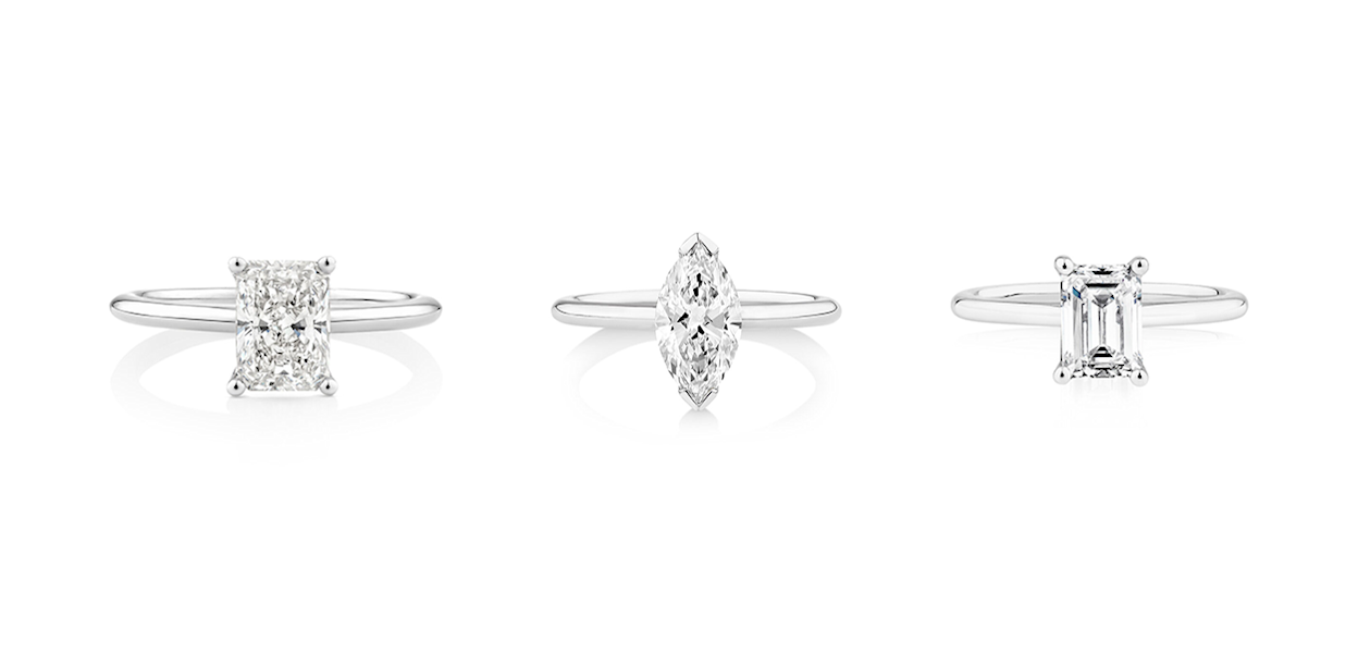 Grandes bagues de fiançailles solitaires avec diamants de taille coussin, marquise et émeraude