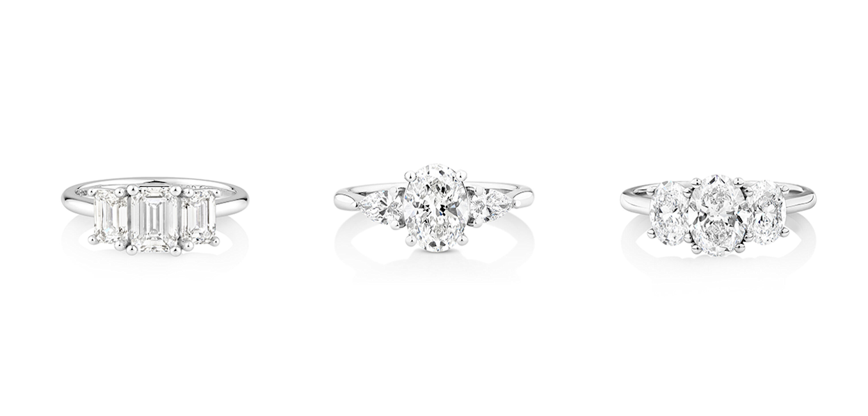 Bagues de fiançailles trois pierres en diamant en or blanc