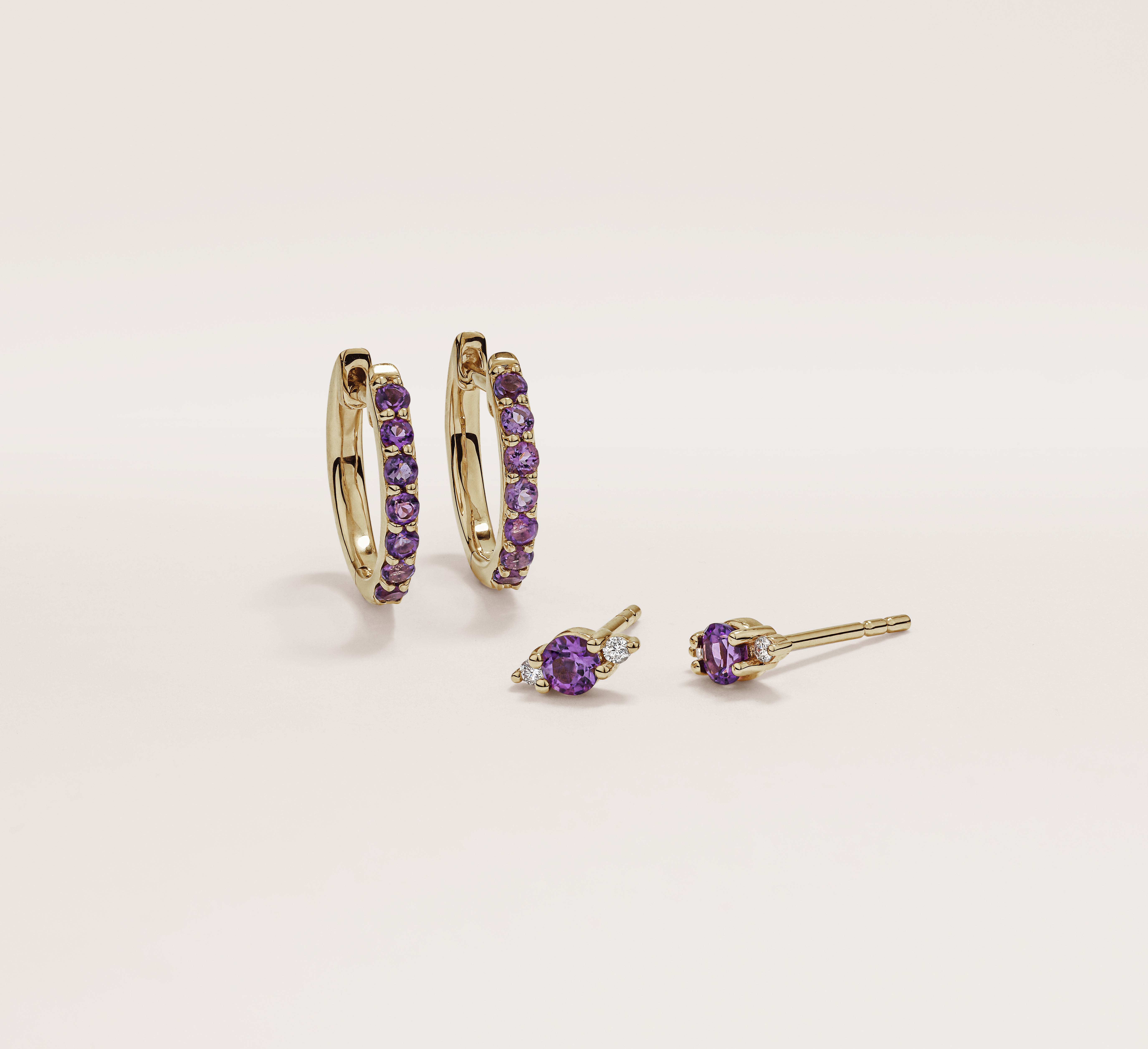 yellow gold amethyst hoops and stud earrings