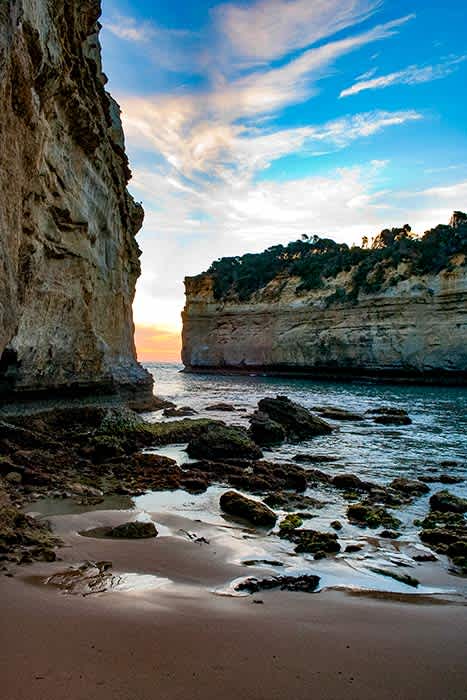 Photograph of Loch Ard Gorge at sunset. 