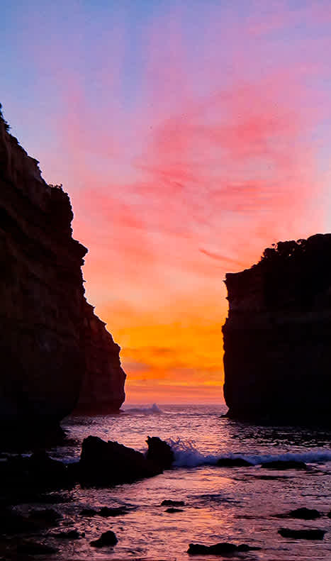 Photograph of sunset at Loch Ard Gorge.
