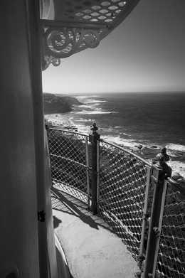 Black & White photograph of the look out platform of Cape Otway Light House.