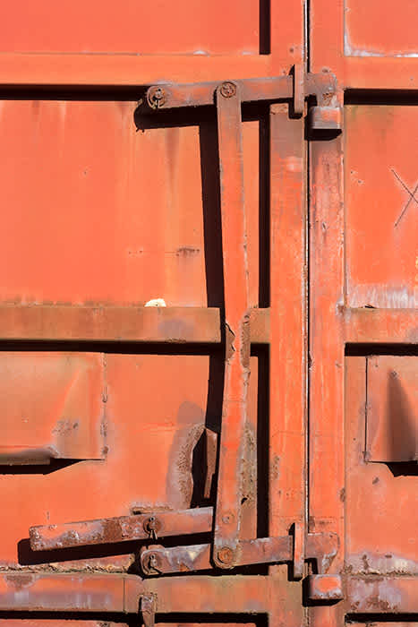 Photograph of locking mechanism on side of train carriage.