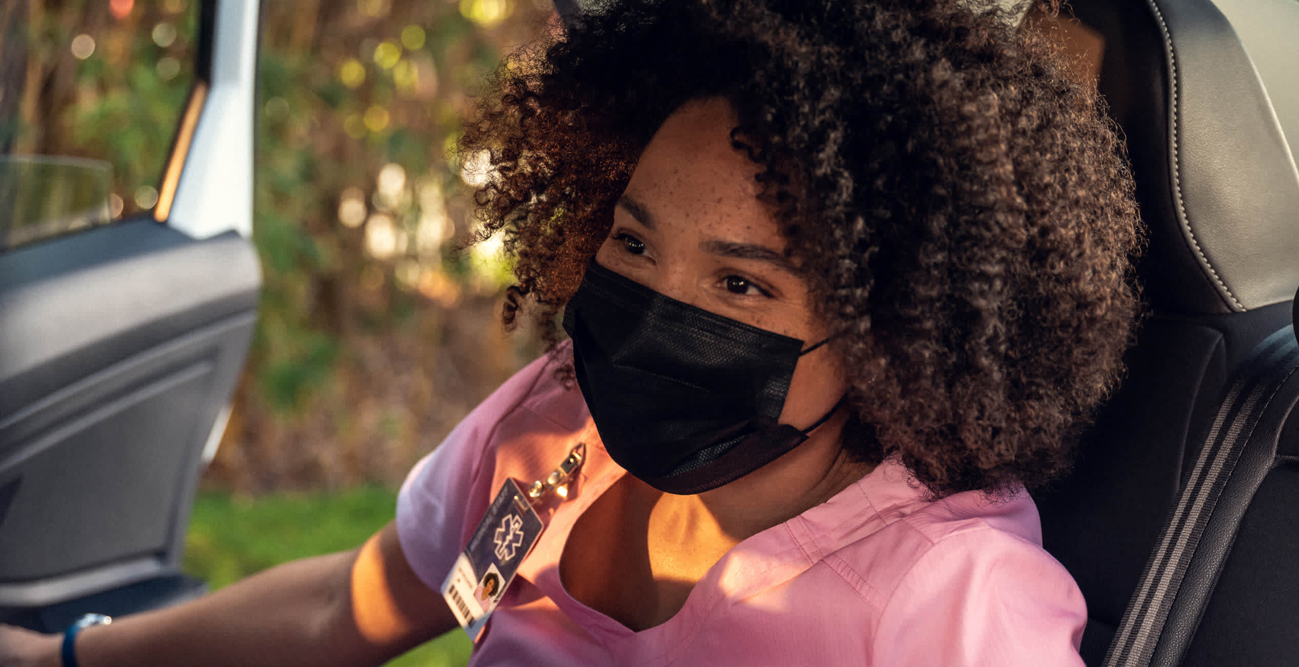 Healthcare work getting into a Lyft