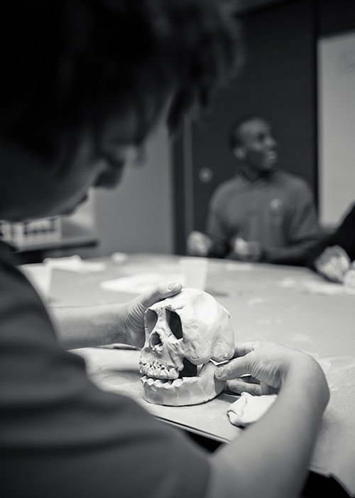 A beautiful clay skull by a student at Henry Ford Academy.