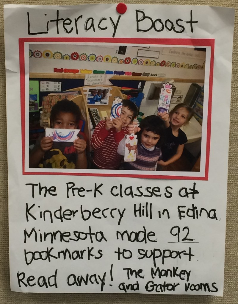 This pre-k class made 92 bookmarks to support their friends around the world in learing to read!
